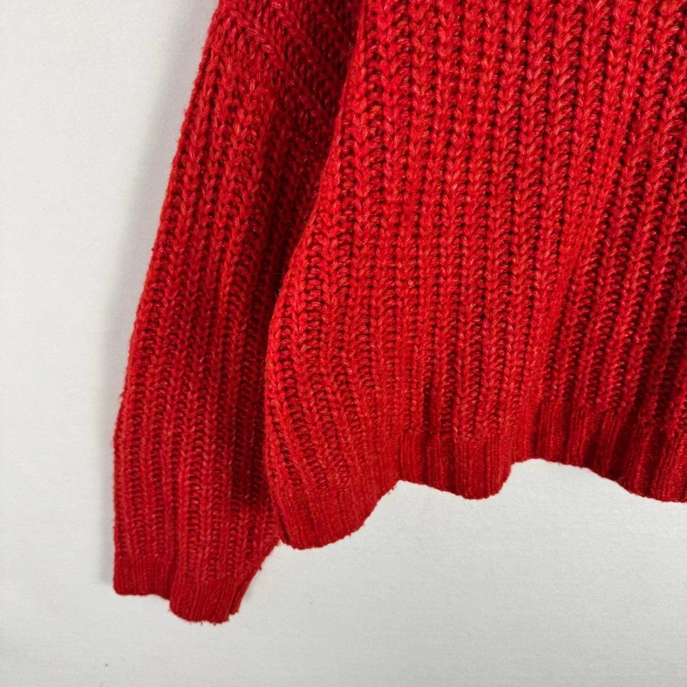 American Eagle Red Chunky Ribbed Knit Cropped Sweater Womens‎ XL Vibrant